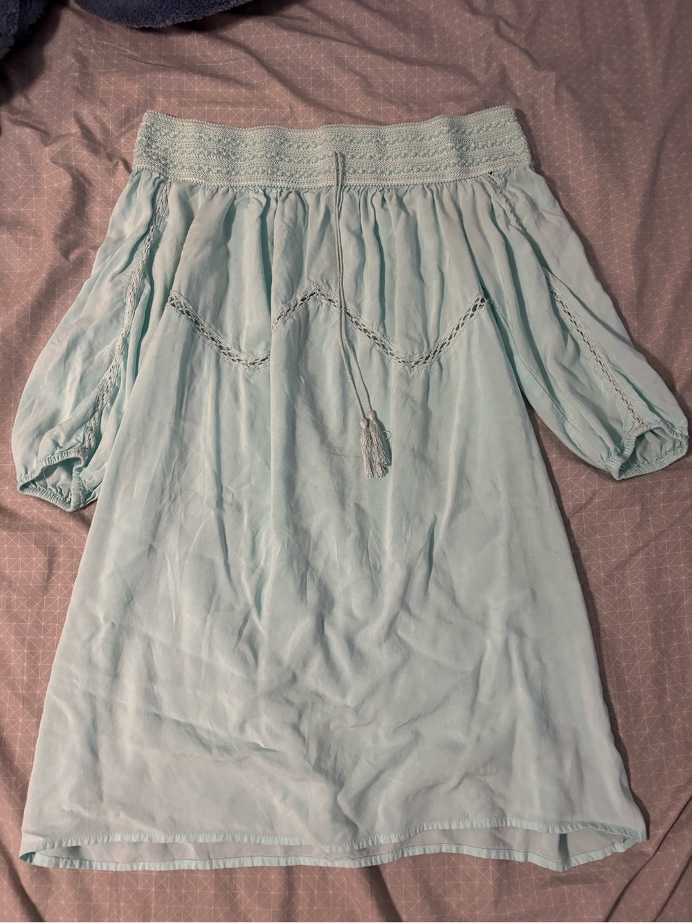 Light Aqua Off-Shoulder Boho Tunic Dress